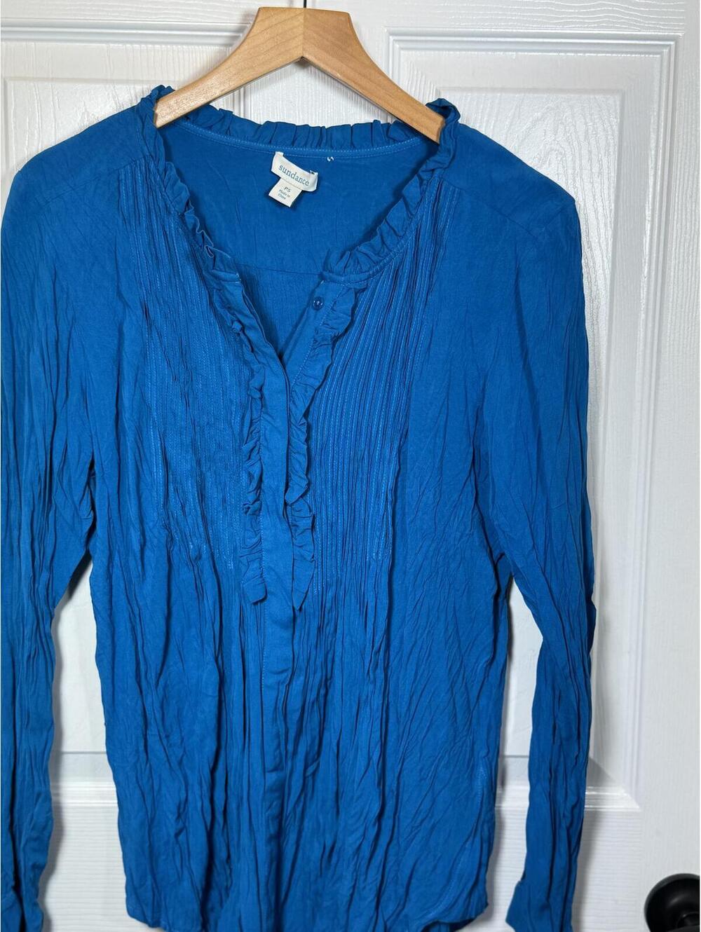 Sundance Blue Long Sleeve Ruffle Detail Blouse -‎ Petite Small - Picture 4 of 4